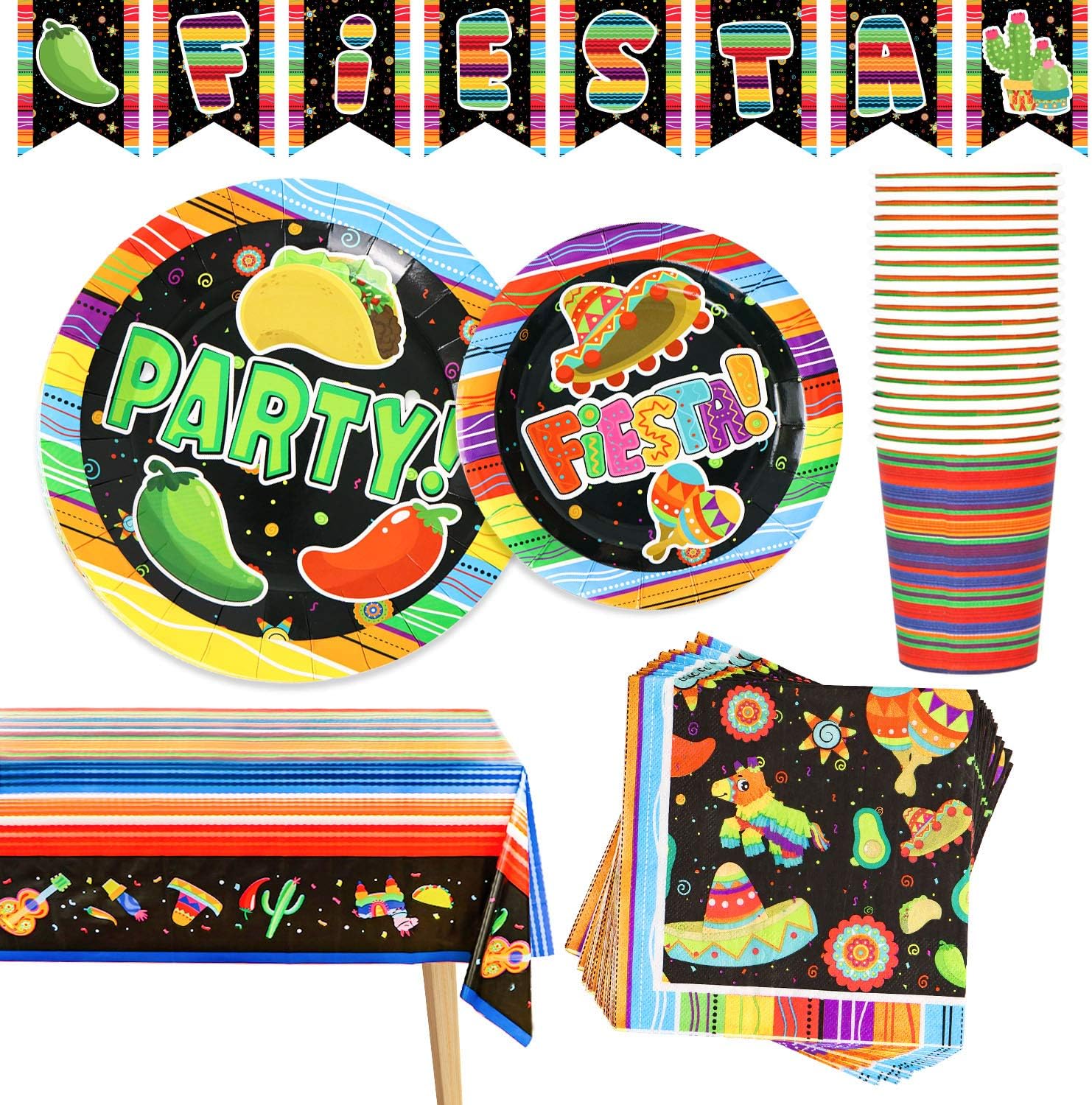 Fiesta Tableware Set, Party Supplies Packs for Cinco De Mayo, Party Decoration Supplies, Table Decorations -82PCS Fiesta Tableware Set, Party Supplies Packs for Cinco De Mayo, Party Decoration Supplies, Table Decorations -82PCS